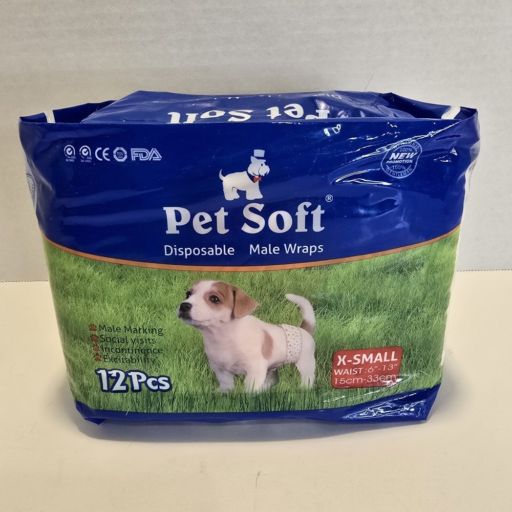Pet Soft Disposable Male Wrap Dog Diapers 12 Pc X-Small